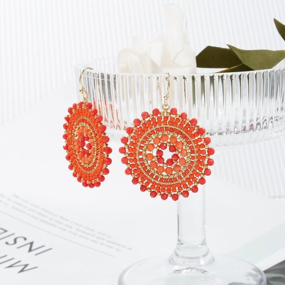 Colorful Beaded Dangle Earrings Glass Crystal Statement Jewelry for Women - Picture 4 of 6